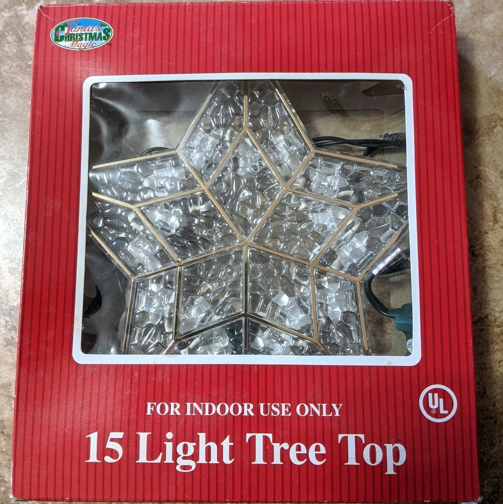 CHRISTMAS TREE TOP 5 POINTS STAR 15 LIGHTS 9" VINT
